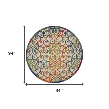 8' Ivory And Blue Round Indoor Outdoor Area Rug