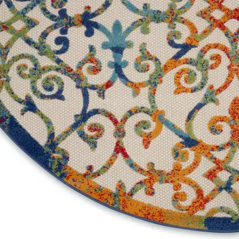 8' Ivory And Blue Round Indoor Outdoor Area Rug