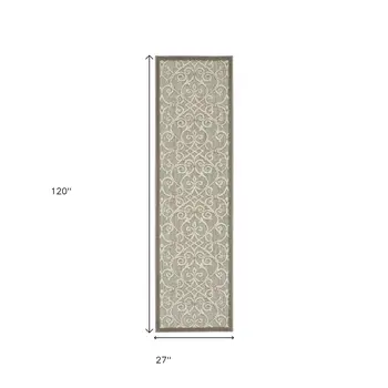 10' Gray And Ivory Indoor Outdoor Area Rug