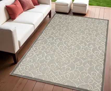 4' X 6' Gray And Ivory Indoor Outdoor Area Rug