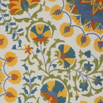 7' X 10' Ivory And Blue Floral Indoor Outdoor Area Rug