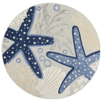 4' Blue And Gray Round Indoor Outdoor Area Rug