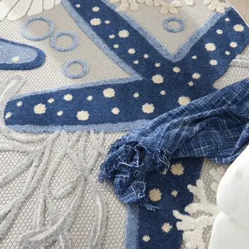5' Blue And Gray Round Indoor Outdoor Area Rug