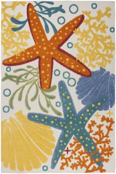5' X 8' Yellow And Ivory Indoor Outdoor Area Rug