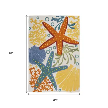 5' X 8' Yellow And Ivory Indoor Outdoor Area Rug