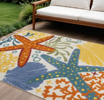 6' X 9' Yellow And Ivory Indoor Outdoor Area Rug