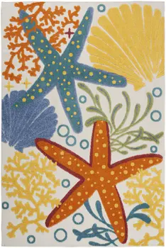 6' X 9' Yellow And Ivory Indoor Outdoor Area Rug