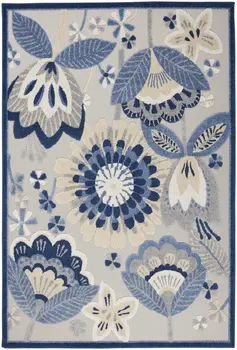 4' X 6' Blue And Gray Indoor Outdoor Area Rug