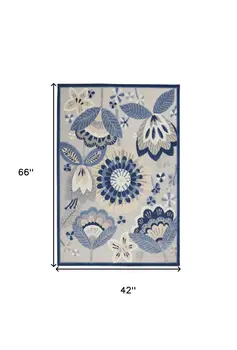 4' X 6' Blue And Gray Indoor Outdoor Area Rug