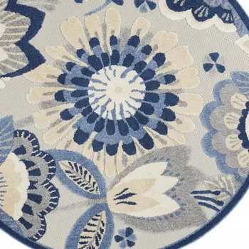 5' Blue And Gray Round Indoor Outdoor Area Rug
