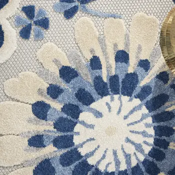 5' Blue And Gray Round Indoor Outdoor Area Rug