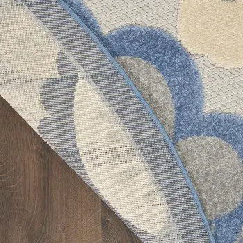 5' Blue And Gray Round Indoor Outdoor Area Rug