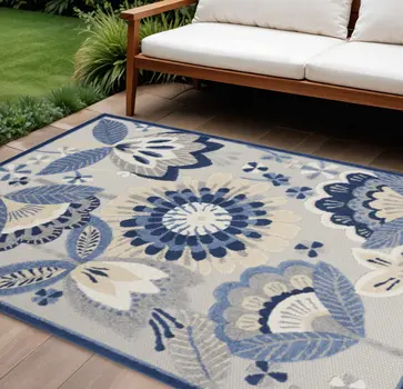 7' X 10' Blue And Gray Indoor Outdoor Area Rug