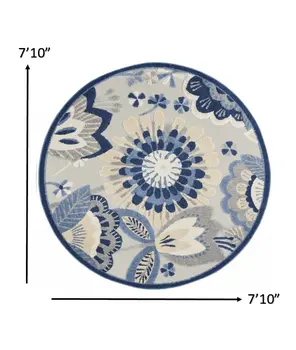 8' Blue And Gray Round Indoor Outdoor Area Rug