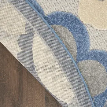 8' Blue And Gray Round Indoor Outdoor Area Rug