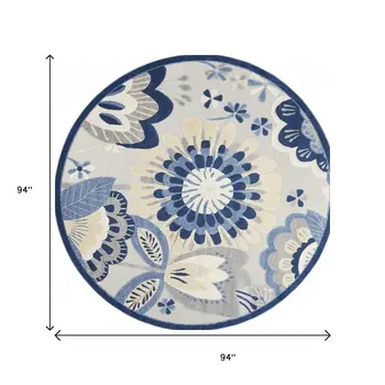 8' Blue And Gray Round Indoor Outdoor Area Rug