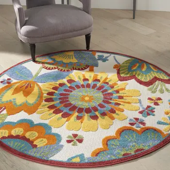 4' Yellow And Ivory Round Indoor Outdoor Area Rug