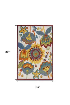 5' X 8' Yellow And Ivory Indoor Outdoor Area Rug