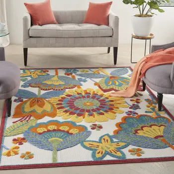 6' X 9' Yellow And Ivory Indoor Outdoor Area Rug