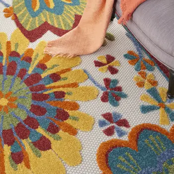 6' X 9' Yellow And Ivory Indoor Outdoor Area Rug