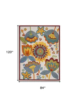 7' X 10' Yellow And Ivory Indoor Outdoor Area Rug