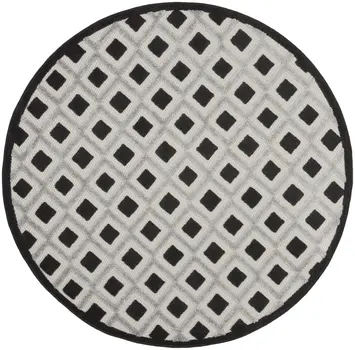 5' Black And White Round Indoor Outdoor Area Rug