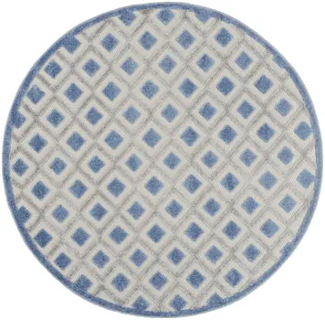 4' Blue And Gray Round Indoor Outdoor Area Rug