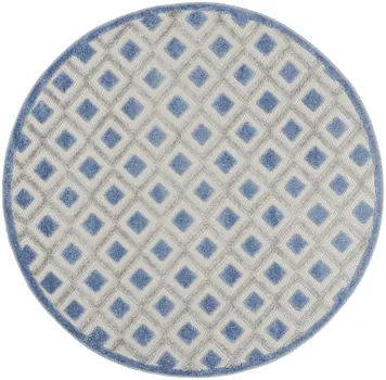 4' Blue And Gray Round Indoor Outdoor Area Rug