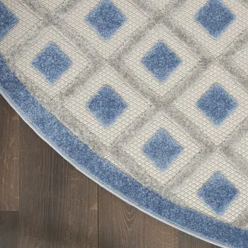4' Blue And Gray Round Indoor Outdoor Area Rug