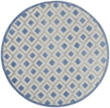 5' Blue And Gray Round Indoor Outdoor Area Rug