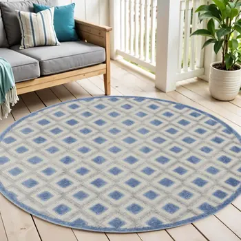 5' Blue And Gray Round Indoor Outdoor Area Rug