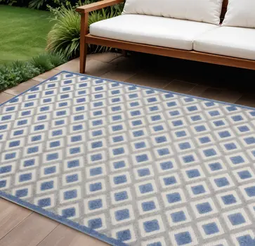 7' X 10' Blue And Gray Indoor Outdoor Area Rug