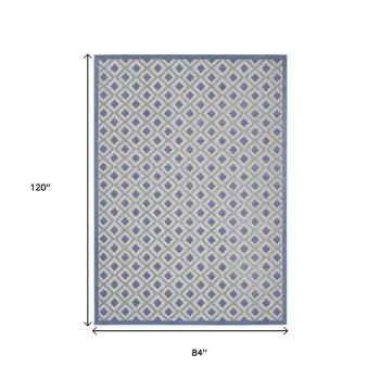 7' X 10' Blue And Gray Indoor Outdoor Area Rug