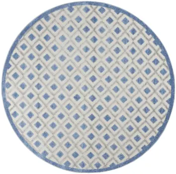 8' Blue And Gray Round Indoor Outdoor Area Rug
