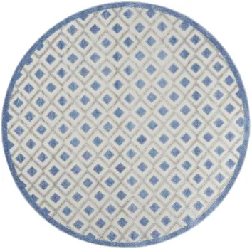 8' Blue And Gray Round Indoor Outdoor Area Rug