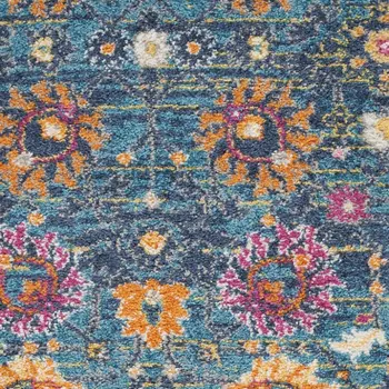 6' Blue And Orange Floral Distressed Runner Rug
