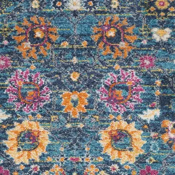 10' Blue And Orange Floral Distressed Runner Rug