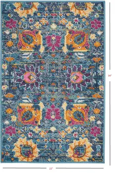 2' X 3' Blue And Orange Floral Distressed Area Rug