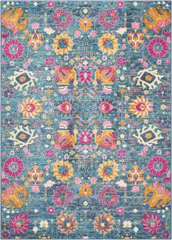 4' X 6' Blue And Orange Floral Distressed Area Rug