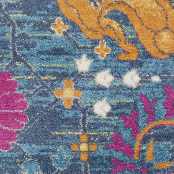 4' X 6' Blue And Orange Floral Distressed Area Rug