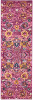 6' Fuchsia And Orange Floral Distressed Runner Rug