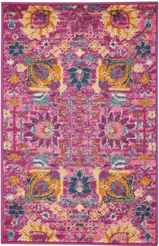 2' X 3' Fuchsia And Orange Floral Distressed Area Rug