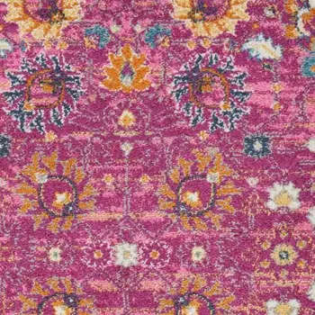 8' Fuchsia And Orange Floral Distressed Runner Rug