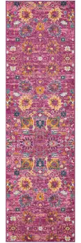 8' Fuchsia And Orange Floral Distressed Runner Rug