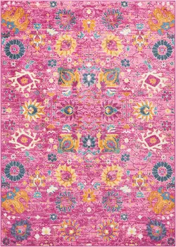 4' X 6' Fuchsia And Orange Floral Distressed Area Rug