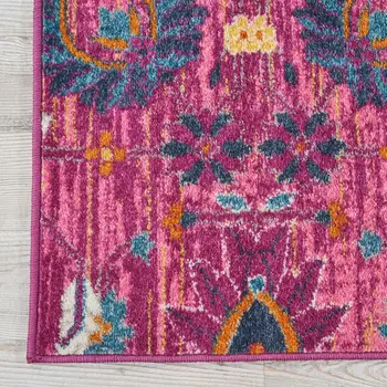 7' X 10' Fuchsia And Orange Floral Distressed Area Rug