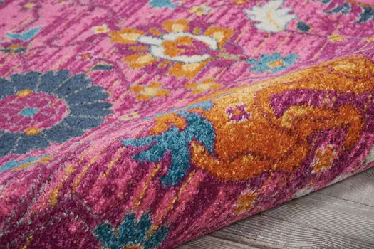 8' X 10' Fuchsia And Orange Floral Distressed Area Rug