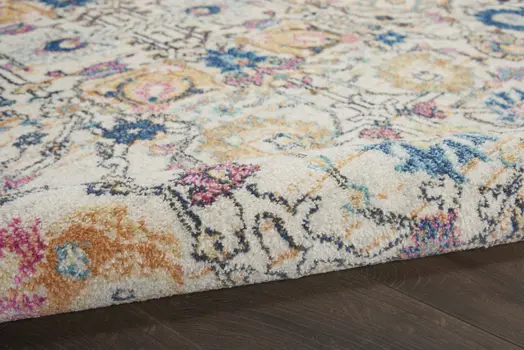 10' Ivory And Blue Floral Runner Rug
