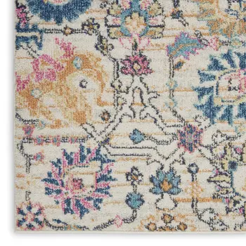 10' Ivory And Blue Floral Runner Rug