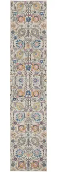 10' Ivory And Blue Floral Runner Rug